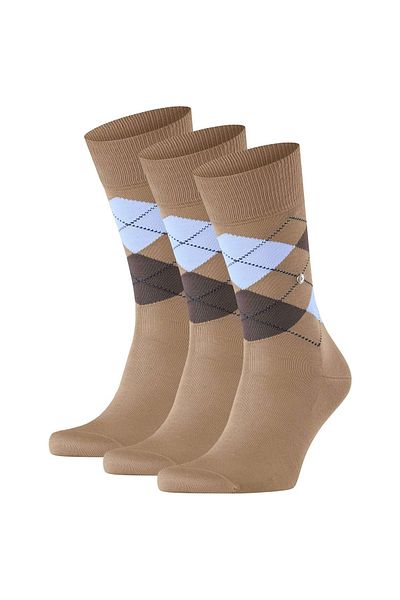 Burlington Herren Socken 3er Pack – Manchester, Rautenmuster, Bio-Baumwolle