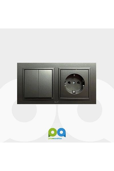 ELBİ Zena Double Set - Commutator, Switch and Grounded Socket Frame - Smoked