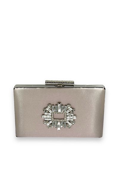 MidStore Geantă de seară pentru rochie de seară din piatră de cristal de culoare nurcă din satin - clutch de absolvire de mireasă cu henna