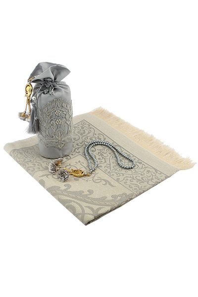 ENSARHAC-UMRE MALZEMELERİ Guipure Pouch Prayer Rug and Rosary Set