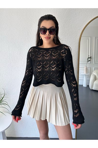 kenza'a Bluză de tricotaj de damă cu decolteu barcă ajurat