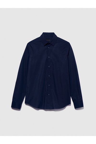 Sisley Мъжка тъмносиня риза Slim Fit от гъвкав памук