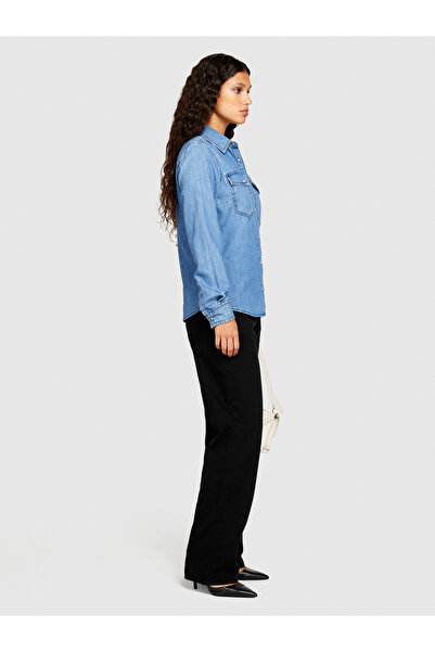 Sisley Γυναικείο πουκάμισο τζιν Comfort Fit - Ανοιχτό χρώμα, 100% βαμβάκι