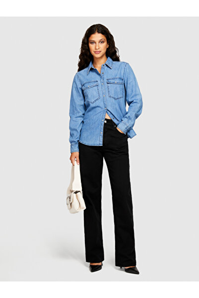 Sisley Γυναικείο πουκάμισο τζιν Comfort Fit - Ανοιχτό χρώμα, 100% βαμβάκι