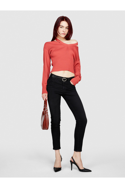 Sisley Kadın Siyah Ibiza Slim Fit Yüksel Bel Denim Pantolon