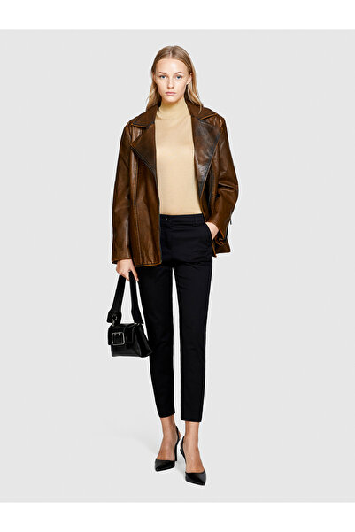 Sisley بنطلون جبردين أسود نحيف للنساء