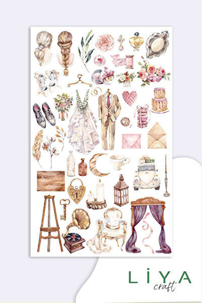LiyaCraft Wedding Sticker Planner Ajanda Bullet Journal Için Uygun Set