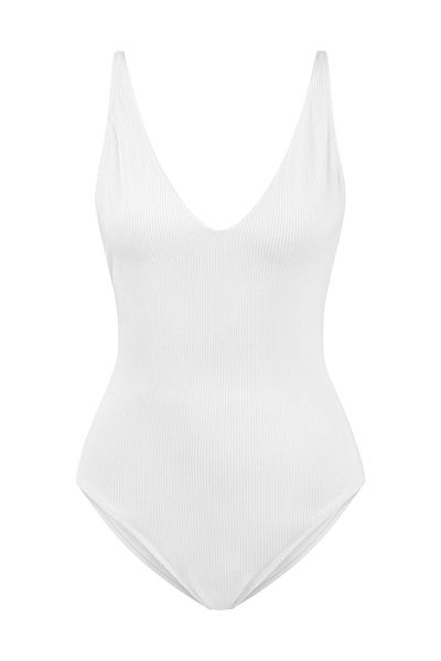 AQUELLA Costum de baie alb cu decolteu în V texturat cu coaste