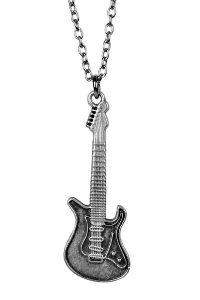 YuChic Elektro Gitar Kolye Erkek Kadın Kolye Antik Gümüş Kaplama 60 cm Düz Zi...