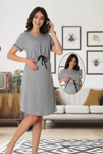 by İGP Effortt Gray Cotton Maternity and Maternity Dress - Featuring Breastfeeding