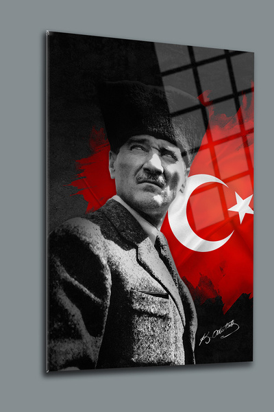 glassartdesign Atatürk Cam Tablo 63-Atatürk Tablosu-Türk Bayrağı Tablosu