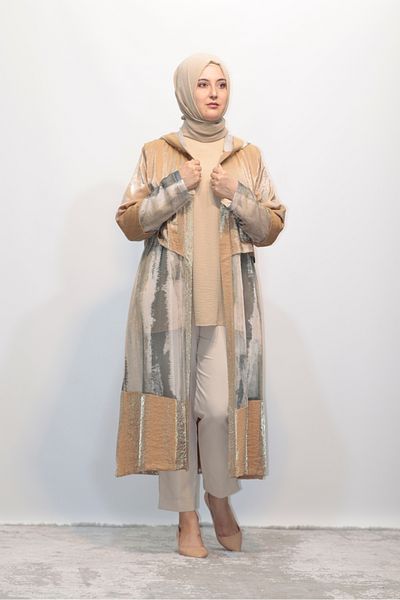 Zey&Ka Butik KREA GARNILI HOODED VISCOSE EMPIRED NET CLOTHING COVER JACKET