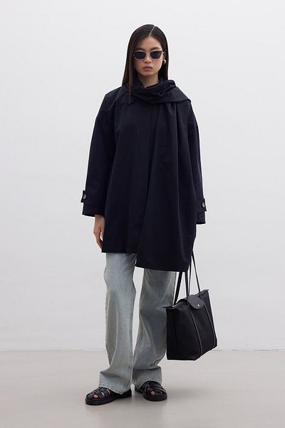Manuka Trench oversize negru - Detaliat șal Stockholm
