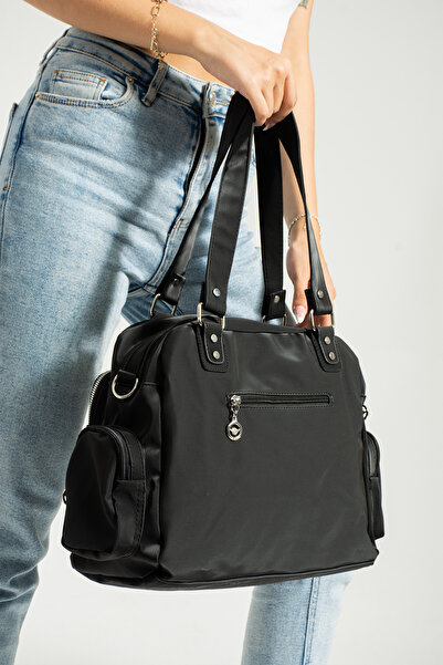 Getcho Dudle γυναικεία μαύρη αδιάβροχη σατέν πολλαπλών ματιών μεγάλου μεγέθους ποιοτική επένδυση - καθημερινή τσάντα ώμου