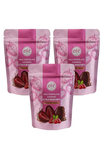 Elit Çikolata Sütlü Çikolata Kaplı Freeze Dried Bütün Çilek Draje 80g 3lü Set...