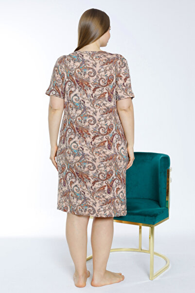 Lagertha by İntensive patterned short sleeve plus size viscose nightgown