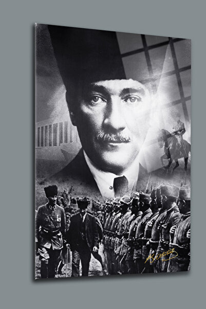 glassartdesign Pictură pe sticlă Ataturk 66-Pictură Ataturk-Pictură cu steagul turcesc