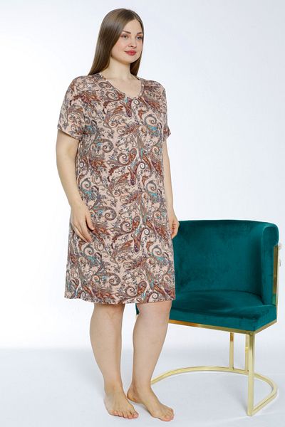 Lagertha by İntensive patterned short sleeve plus size viscose nightgown