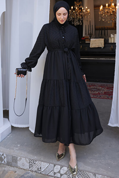 benguen Φόρεμα σιφόν με κουμπιά 1423 Μαύρο