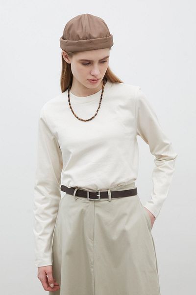 Manuka Langärmliges Baumwoll-T-Shirt in Vanille