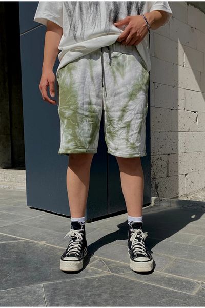 NEWLAKER Σορτς Unisex Oversize με μοτίβο με γραβάτα