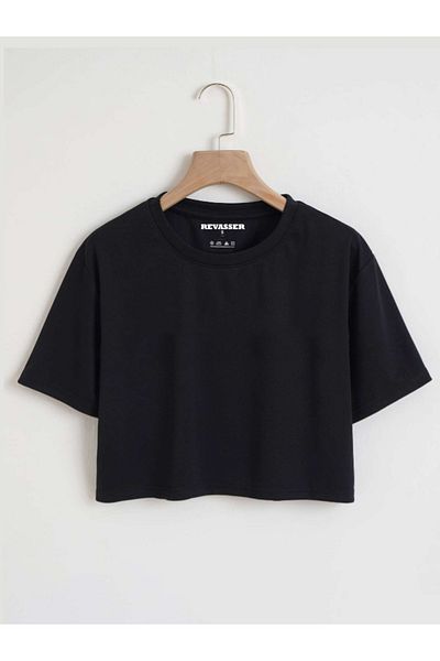 Revasser Tricou de damă, de culoare uni, special supradimensionat, din bumbac, cu decolteu circular, pieptănat