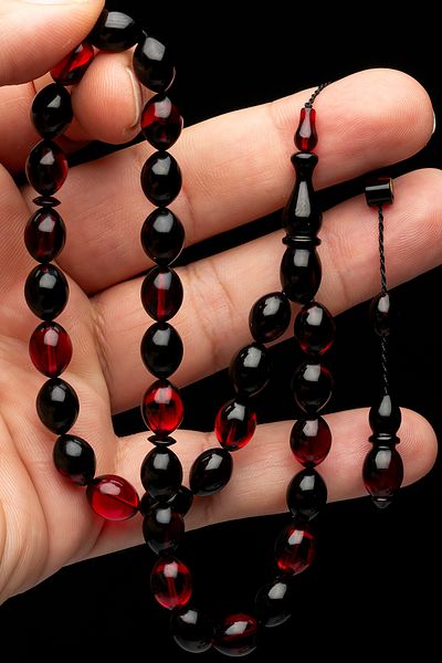 OTTOTESBİH Red Black Tassel Master Workmanship - Fire Amber Prayer Beads