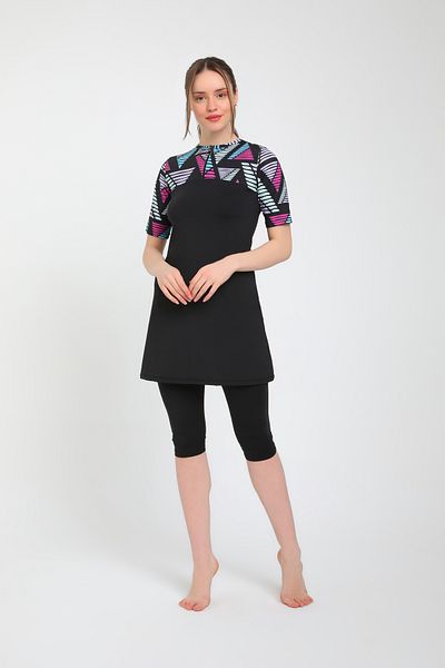 Chelly بدلة سباحة قصيرة الأكمام بنصف سحاب ونصف مغلقة