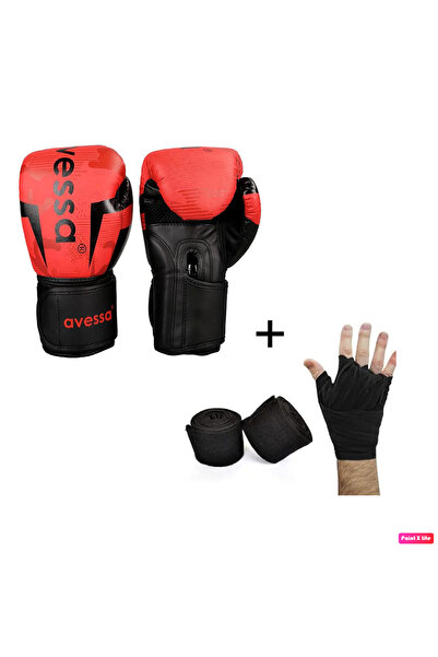 AVESSA Ring Yüksek Kalite Profesyonel Boks Eldiveni MMA Muay Thai Ekipmanı Kırmızı + Boks Bandajı