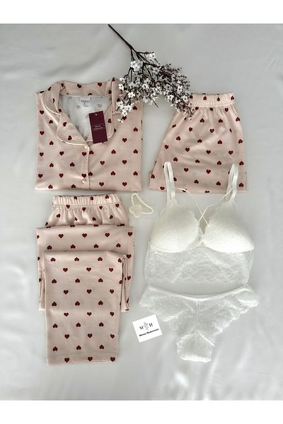 MH Moony Homewears Комплект бельо от пенирана памучна кафява пижама във формата на сърце от 5 части