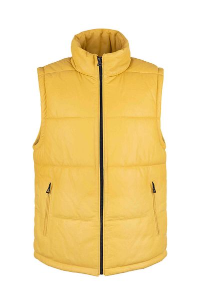 Tamer Tanca Men's Genuine Leather Yellow Vest Leather Coat