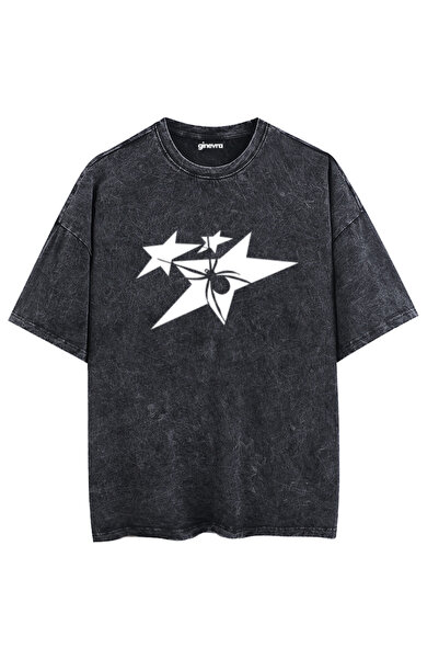 Ginevra تي شيرت كبير الحجم للجنسين - مطبوع عليه نجمة وعنكبوت، قابل للغسل