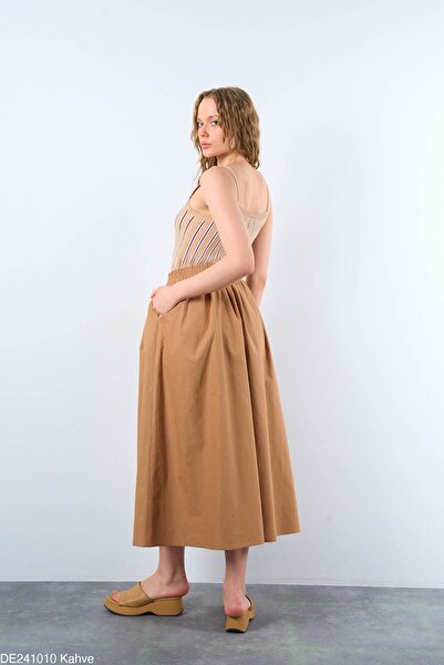 Laluvia Hnědá sukně s bočními kapsami