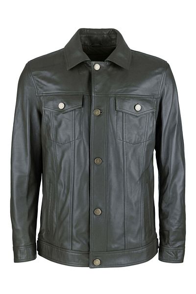 Tamer Tanca Genuine Leather Men's Green Coat