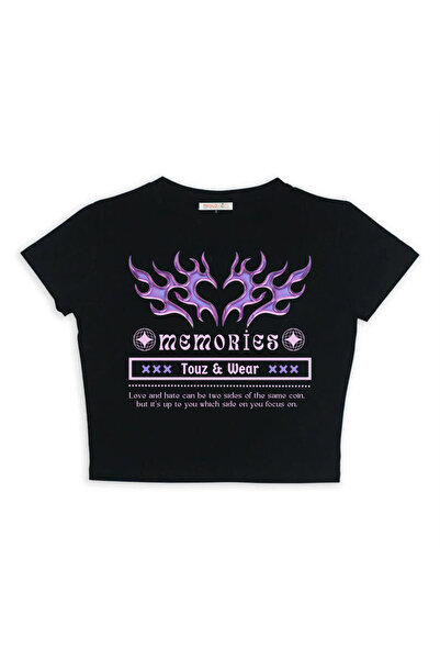 Toum Crop negru imprimat cu amintiri Damphaobi