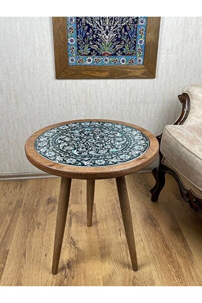 Çini Evi Yeşil Lotus Motifli İznik Çini Sehpa