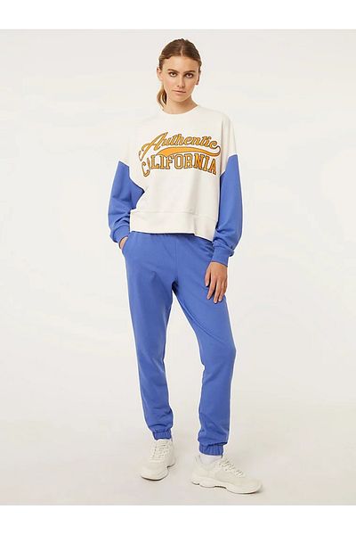 NEWLAKER Hanorac crop oversize cu mânecă lungă - Decolteu Crew, Design College imprimat