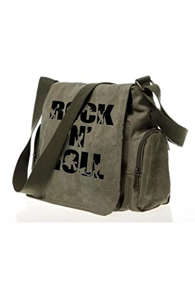 Toum Geantă unisex verde cu imprimeu Rock N Roll Damphaobi