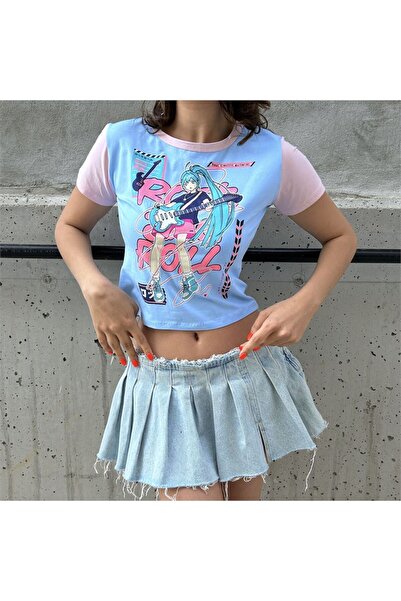 Karakedi Pink Sleeve Anime Hatsune Miku- Best Electric Guitarist Blue Short S...