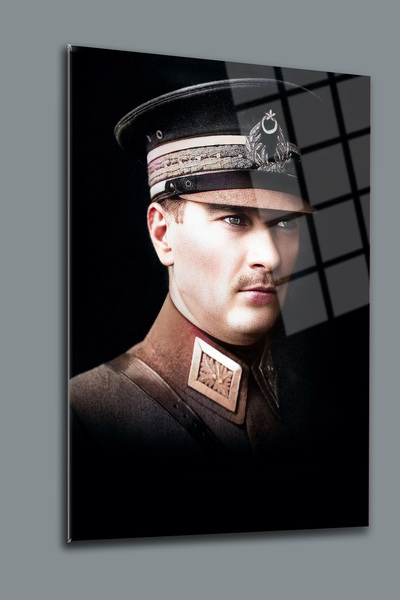glassartdesign Pictură pe sticlă Ataturk 70-Pictură Ataturk-Pictură cu steagu...