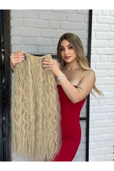 Peruk Avm Luxury kıvırcık Yarımay+2 Yan Çıtçıt KüllüSarı Seri