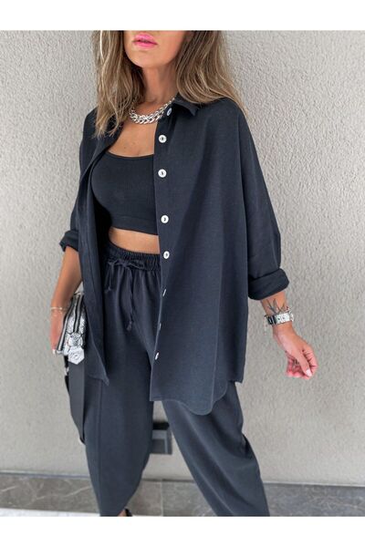 My Blog Túlméretes fekete lenvászon ing - váll nélkül