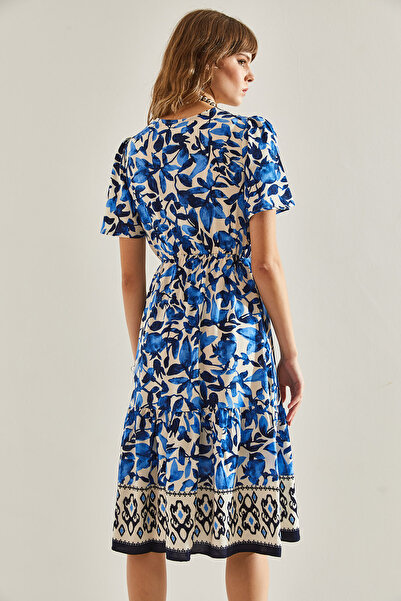 Bianco Lucci Kadın Anvelop Yaka Beli Büzgülü Eteği Fırfır Detaylı Elbise 60251147