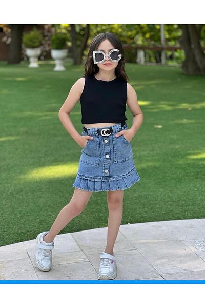 gül garden Fusta din denim pentru fete, tricou, curea