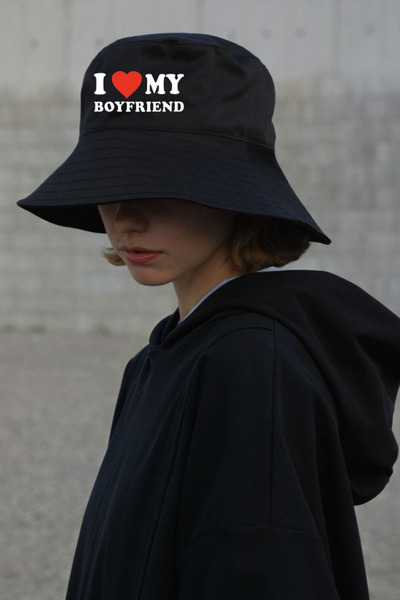 Toum DamlaHobi - Pălărie de pescar cu scriere „I Love My Boyfriend”.