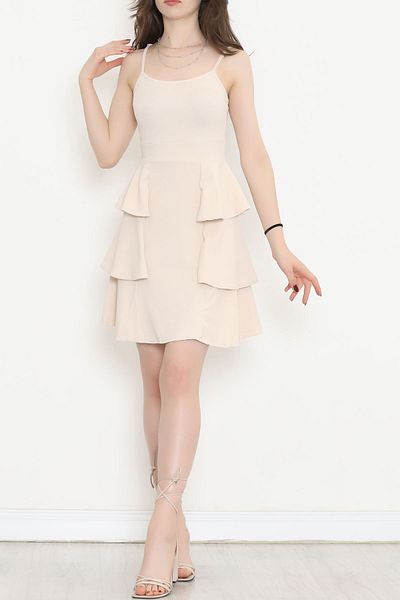 Toptan Bulurum Women's Beige Rope Strap Dress