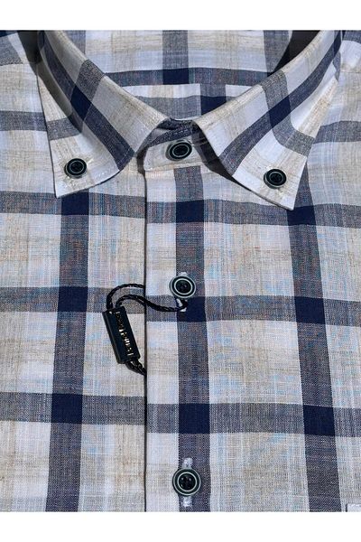 Daniel Bessi Plaid Patterned Button Collar Classic Cut Regular Fit Short Sleeve Cotton Men's Shirt with Pockets