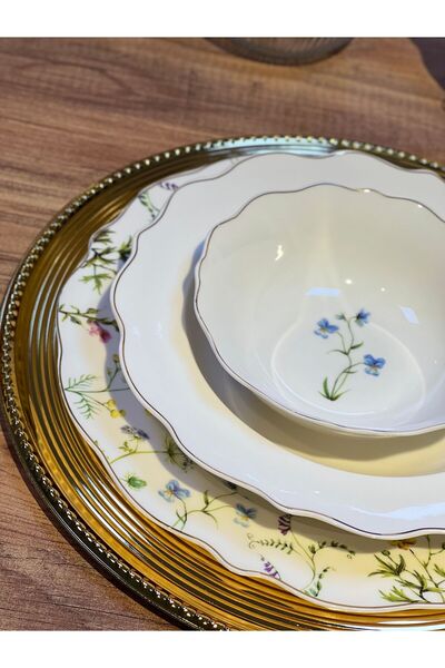 ACAR LeonRise6-person Dining Set - 24 Pieces Porcelain Floral and Gilded