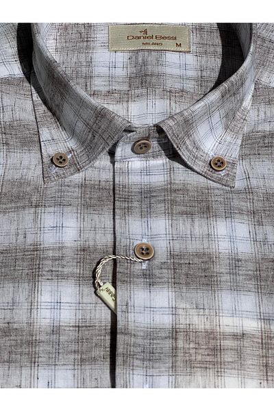Daniel Bessi Men's Cotton Shirt - Plaid Pattern, Button Collar, Classic Fit, Pocket, Short Sleeve