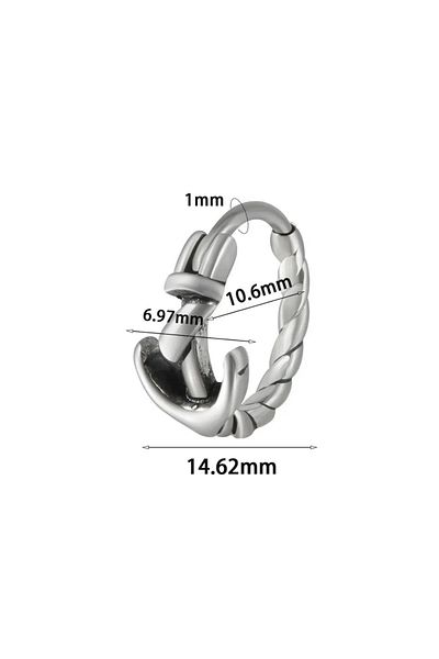Jaida Moda Gray Gothic Earrings - Unisex Steel Hoop, Anchor Figure